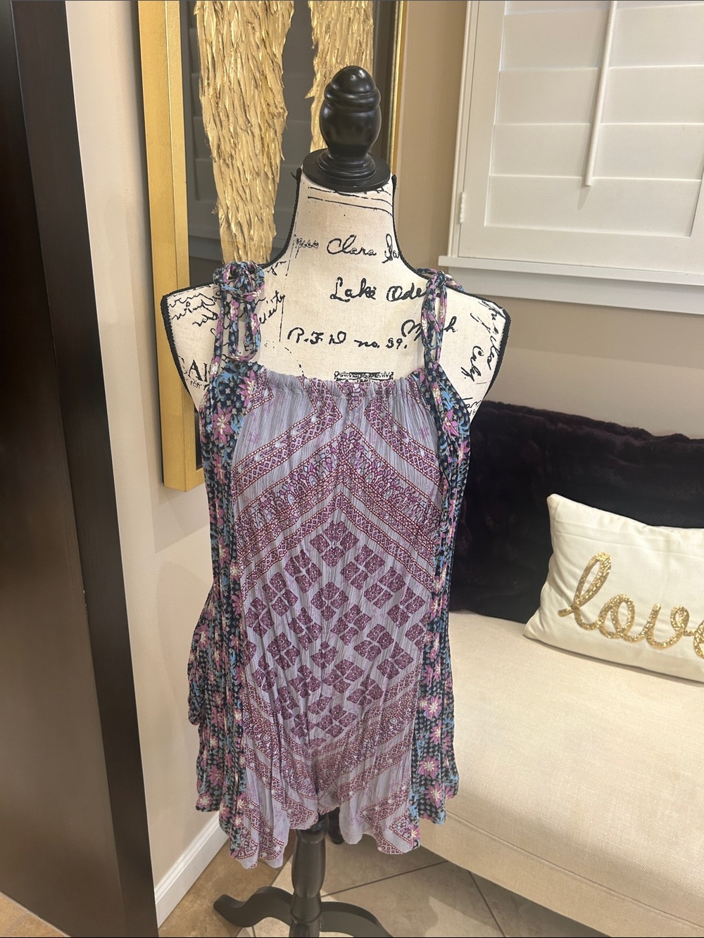 Free People Purple Floral Print Tie-Shoulder Romper